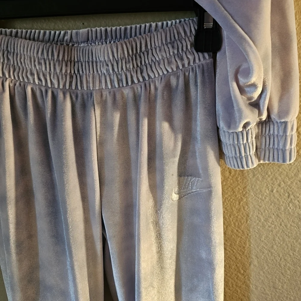 Nike Kids Velor Jogger Set in Soft Blue and White